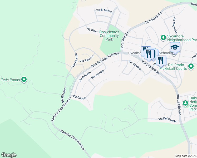 map of restaurants, bars, coffee shops, grocery stores, and more near 483 Via Merla in Thousand Oaks