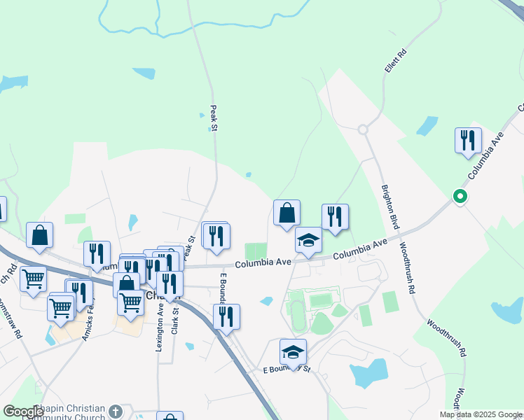 map of restaurants, bars, coffee shops, grocery stores, and more near 200 Roland Shealy Court in Chapin