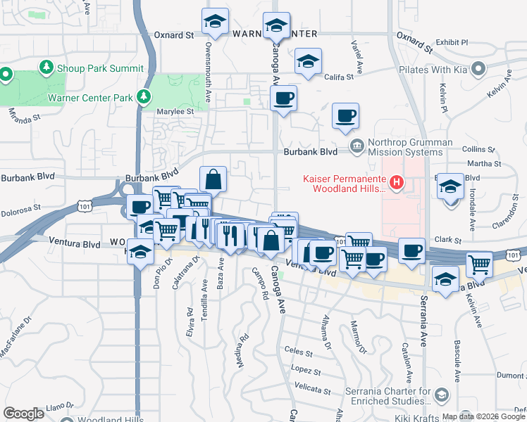 map of restaurants, bars, coffee shops, grocery stores, and more near in Los Angeles