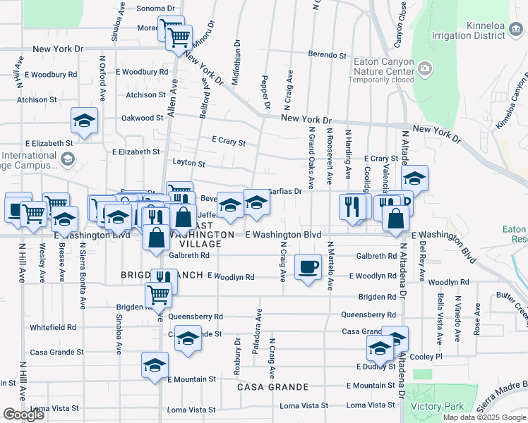 map of restaurants, bars, coffee shops, grocery stores, and more near 1405 Alpha Avenue in Pasadena