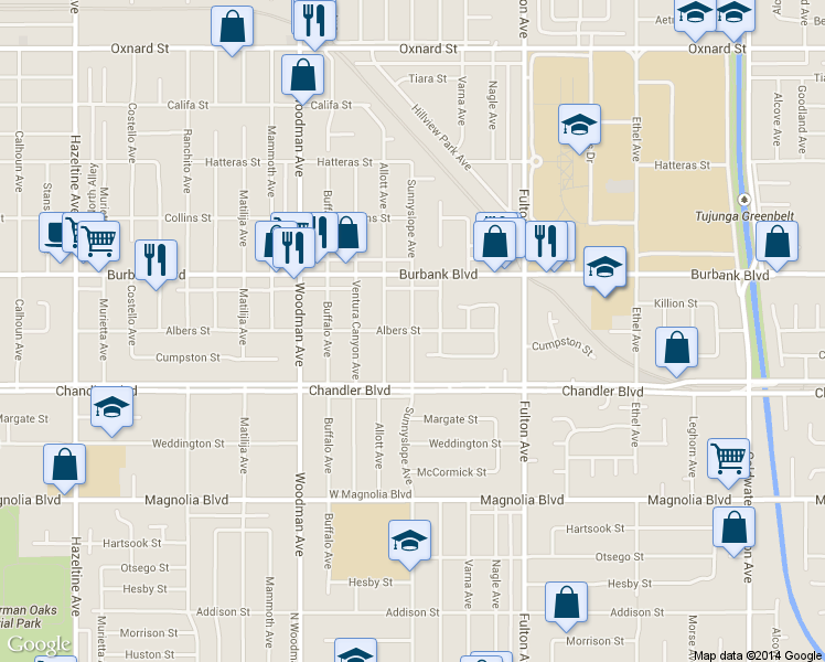 map of restaurants, bars, coffee shops, grocery stores, and more near Sunnyslope Avenue in Los Angeles