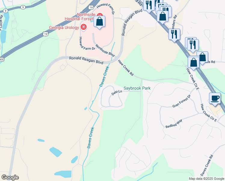map of restaurants, bars, coffee shops, grocery stores, and more near 1720 Apple Blossom Drive in Cumming