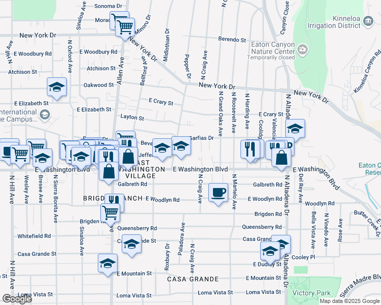 map of restaurants, bars, coffee shops, grocery stores, and more near 1405 Alpha Avenue in Pasadena