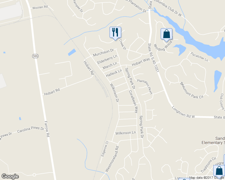 map of restaurants, bars, coffee shops, grocery stores, and more near 2149 Wilkinson Drive in Columbia