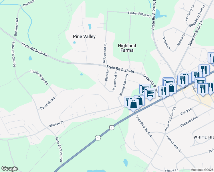 map of restaurants, bars, coffee shops, grocery stores, and more near 43 Brentwood Drive in Elgin