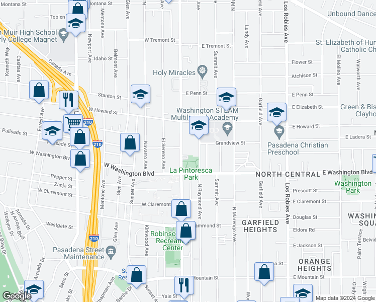 map of restaurants, bars, coffee shops, grocery stores, and more near 1448 North Fair Oaks Avenue in Pasadena
