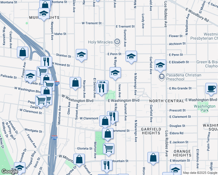 map of restaurants, bars, coffee shops, grocery stores, and more near 1410 North Fair Oaks Avenue in Pasadena