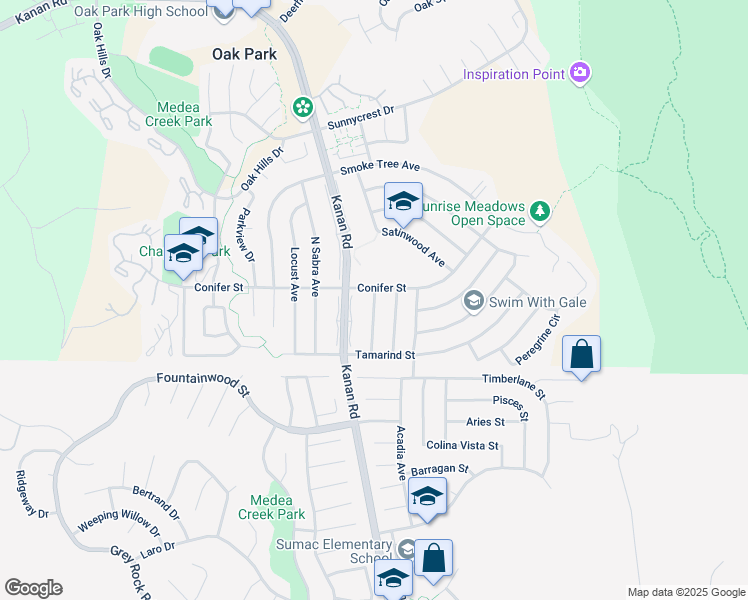 map of restaurants, bars, coffee shops, grocery stores, and more near 48 Kanan Road in Oak Park