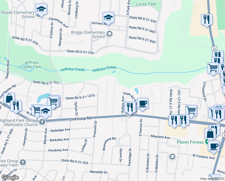 map of restaurants, bars, coffee shops, grocery stores, and more near 1410 South Marion Avenue in Florence