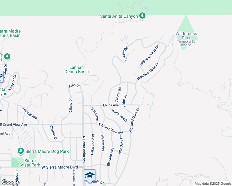 map of restaurants, bars, coffee shops, grocery stores, and more near 2023 Canyon Road in Arcadia