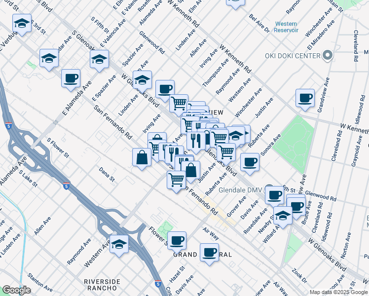 map of restaurants, bars, coffee shops, grocery stores, and more near 1031 Western Avenue in Glendale