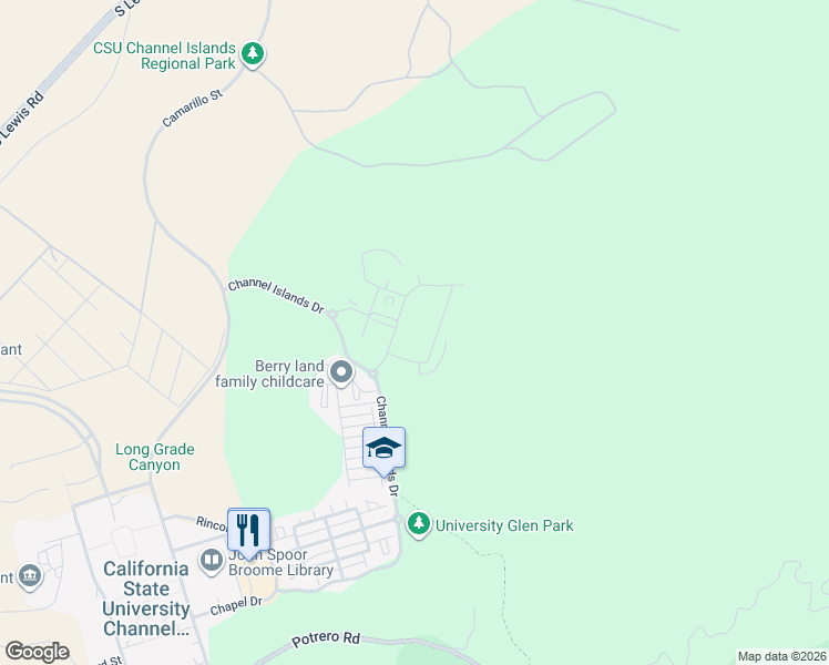 map of restaurants, bars, coffee shops, grocery stores, and more near Fraser Point in Camarillo