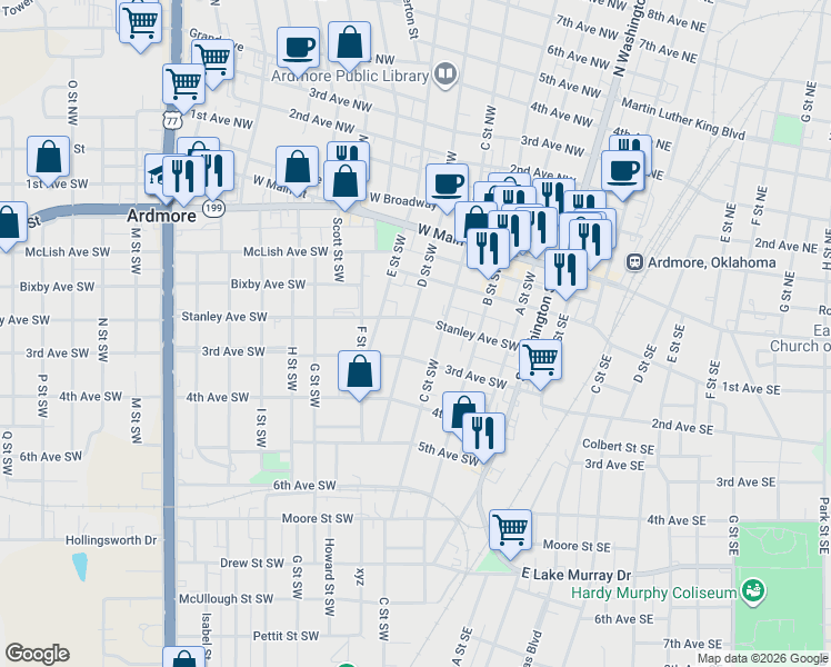 map of restaurants, bars, coffee shops, grocery stores, and more near 234 D Street Southwest in Ardmore