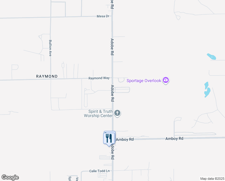 map of restaurants, bars, coffee shops, grocery stores, and more near Adobe Road in Twentynine Palms
