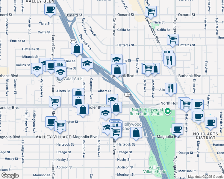 map of restaurants, bars, coffee shops, grocery stores, and more near in Los Angeles