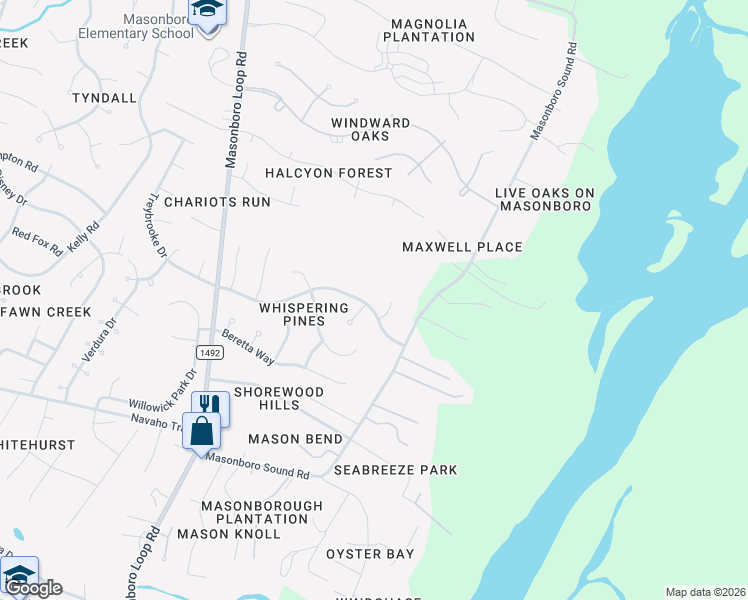 map of restaurants, bars, coffee shops, grocery stores, and more near 5501 Dawning Creek Way in Wilmington