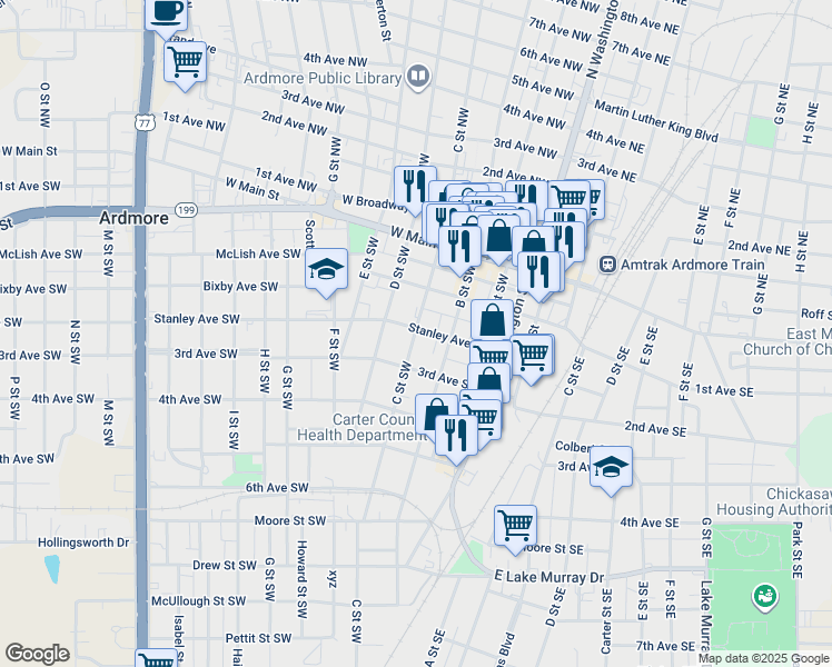 map of restaurants, bars, coffee shops, grocery stores, and more near 212 C Street Southwest in Ardmore