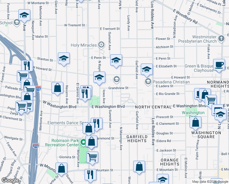 map of restaurants, bars, coffee shops, grocery stores, and more near 1438 North Summit Avenue in Pasadena