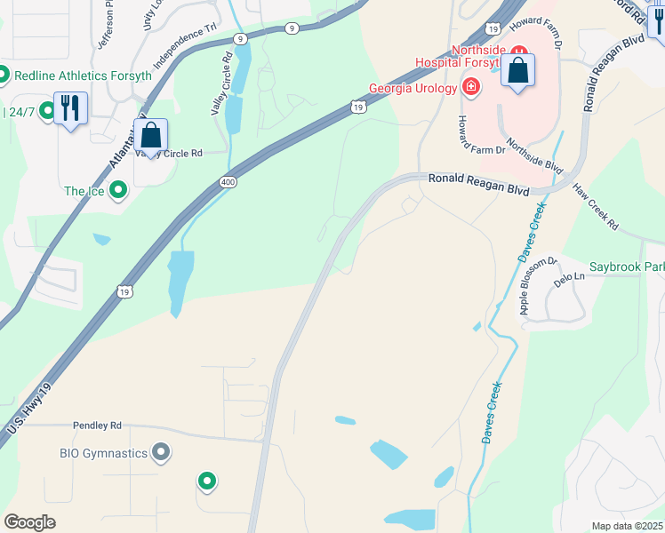 map of restaurants, bars, coffee shops, grocery stores, and more near 647 Ronald Reagan Boulevard in Cumming