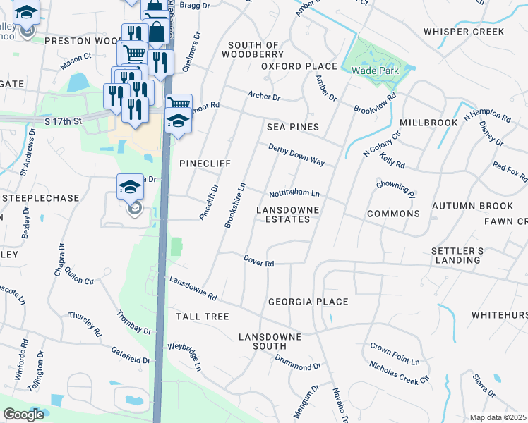 map of restaurants, bars, coffee shops, grocery stores, and more near 217-219 Yorkshire Ln in Wilmington
