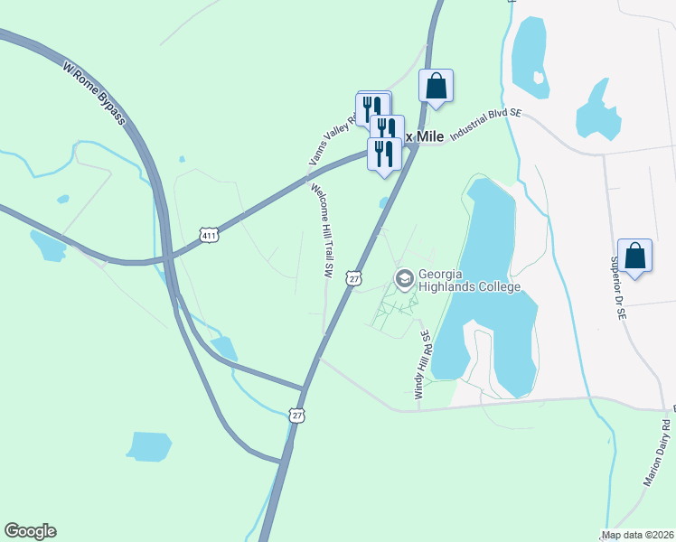 map of restaurants, bars, coffee shops, grocery stores, and more near 161 Welcome Hill Trail Southwest in Rome