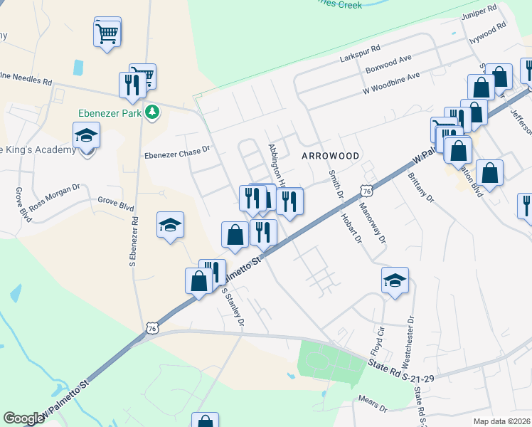 map of restaurants, bars, coffee shops, grocery stores, and more near 3219 West Palmetto Street in Florence