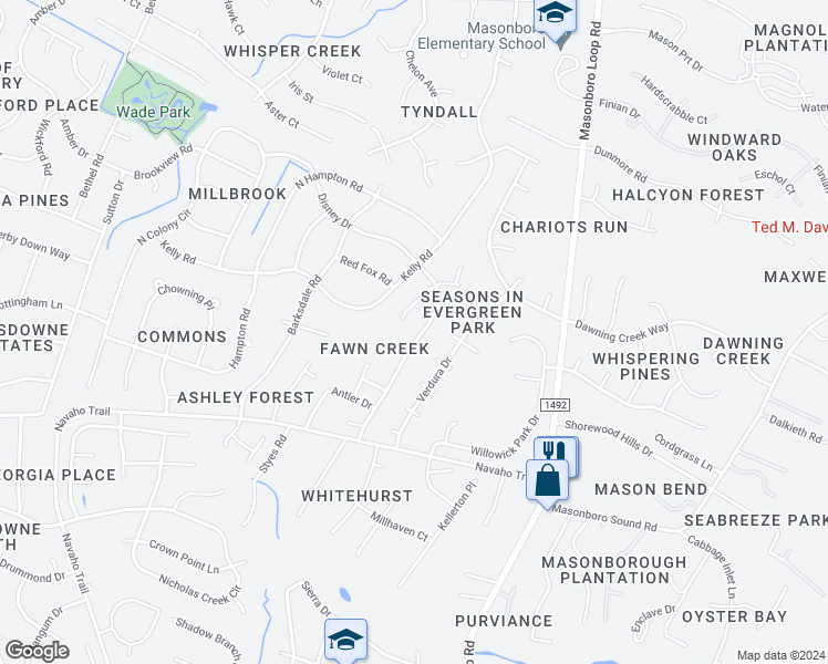 map of restaurants, bars, coffee shops, grocery stores, and more near 3904 Fawn Creek Drive in Wilmington