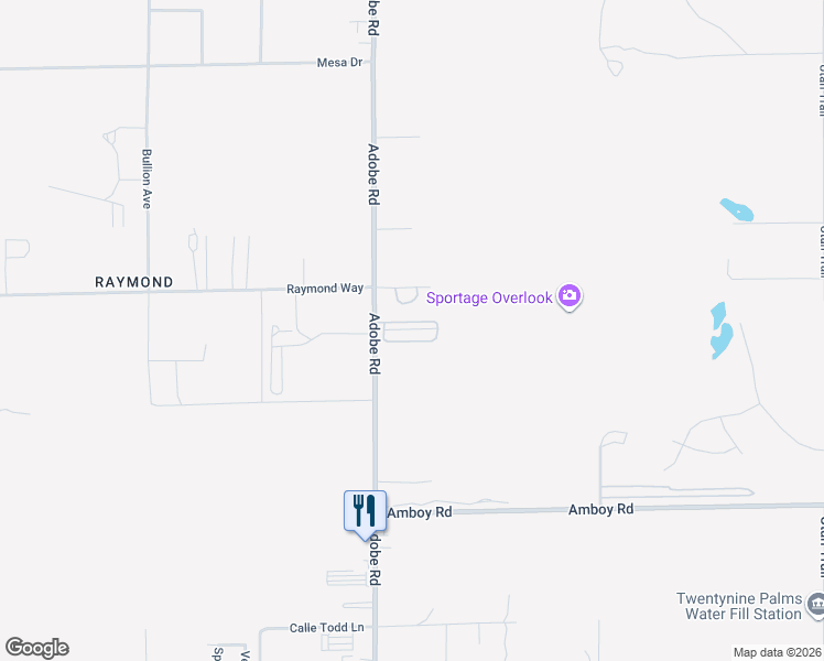 map of restaurants, bars, coffee shops, grocery stores, and more near 4561 Adobe Road in Twentynine Palms