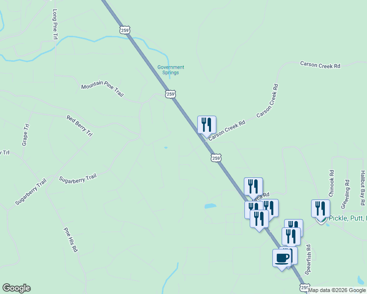 map of restaurants, bars, coffee shops, grocery stores, and more near 127 Juniper Road in Broken Bow