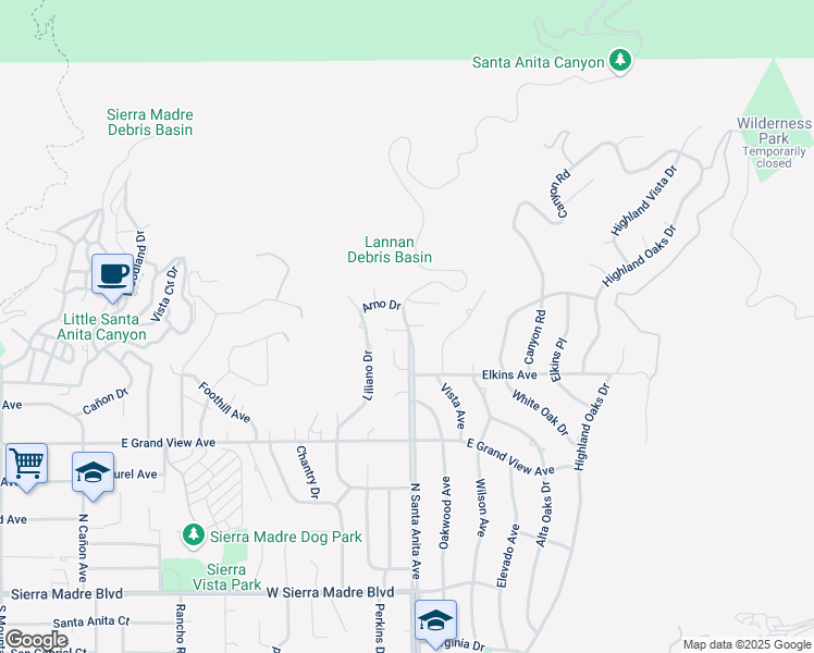 map of restaurants, bars, coffee shops, grocery stores, and more near 2209 Santa Anita Avenue in Sierra Madre