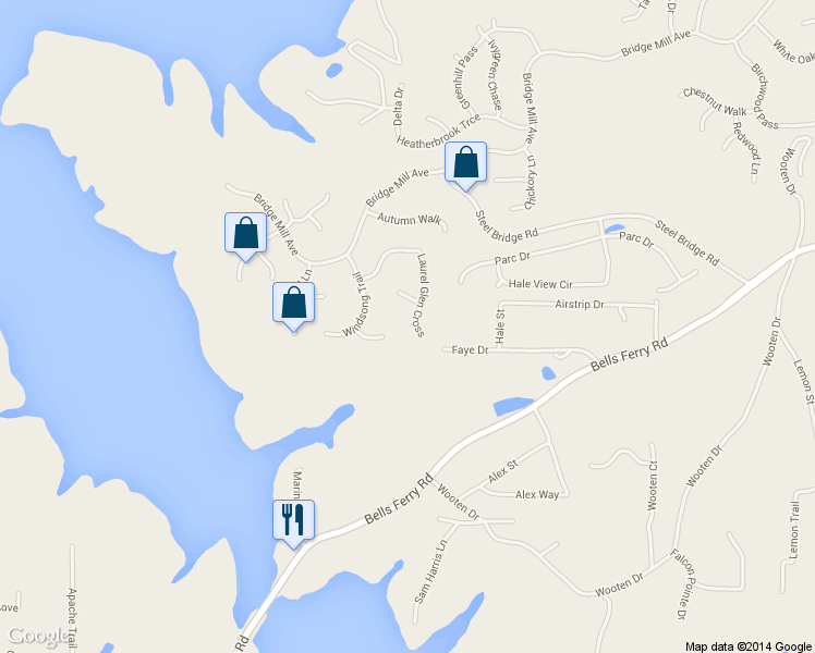 map of restaurants, bars, coffee shops, grocery stores, and more near 352 Laurel Glen Cross in Canton