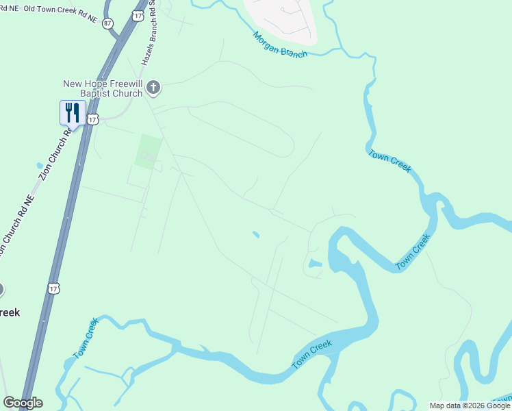 map of restaurants, bars, coffee shops, grocery stores, and more near 446 Snowfield Road Southeast in Leland