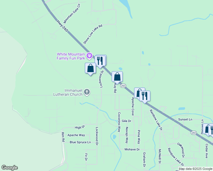 map of restaurants, bars, coffee shops, grocery stores, and more near 4492-4598 Vallery Lane in Navajo County