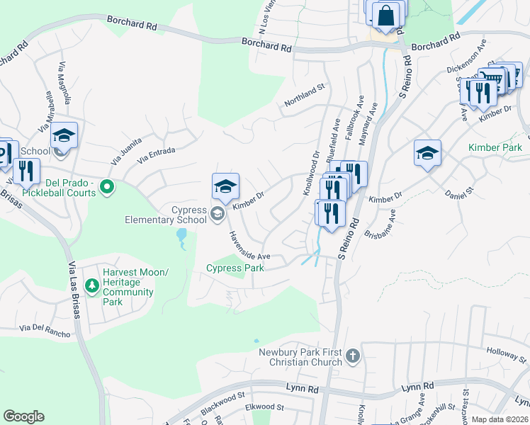 map of restaurants, bars, coffee shops, grocery stores, and more near 490 Delwood Court in Thousand Oaks