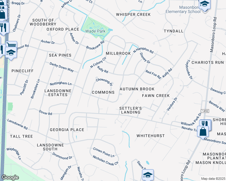 map of restaurants, bars, coffee shops, grocery stores, and more near 610 Chowning Place in Wilmington