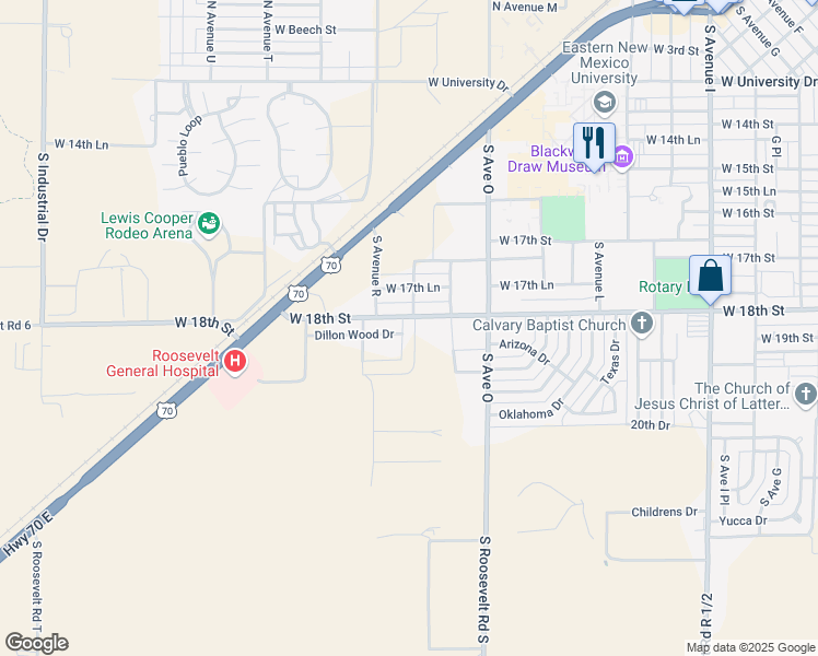 map of restaurants, bars, coffee shops, grocery stores, and more near 1803 Quail Wood Drive in Portales