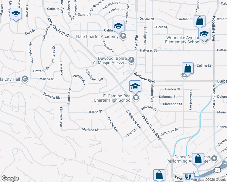 map of restaurants, bars, coffee shops, grocery stores, and more near 5568 El Canon Avenue in Los Angeles