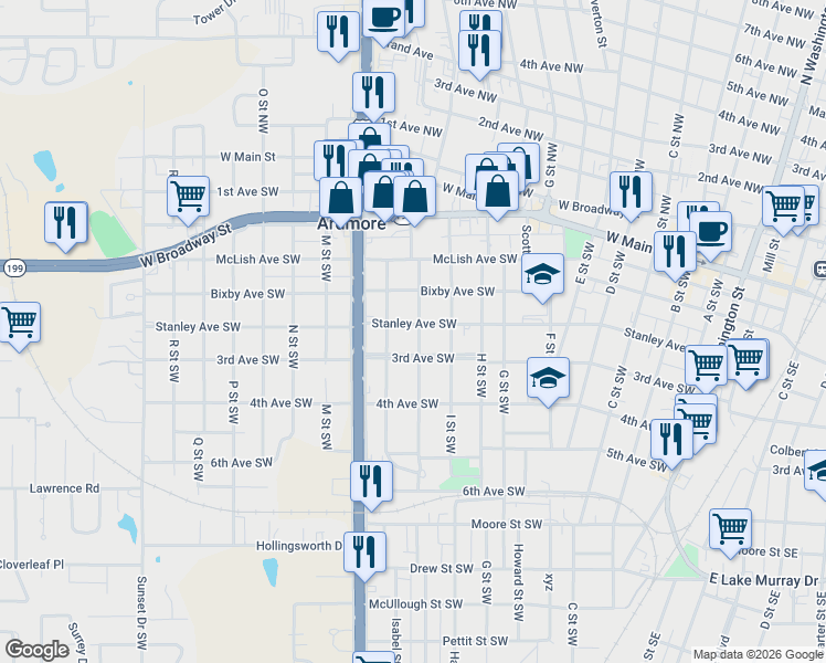 map of restaurants, bars, coffee shops, grocery stores, and more near 215 K Street Northwest in Ardmore