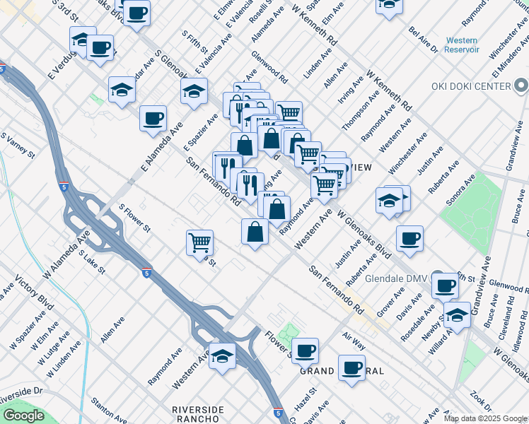 map of restaurants, bars, coffee shops, grocery stores, and more near 1017 Irving Avenue in Glendale