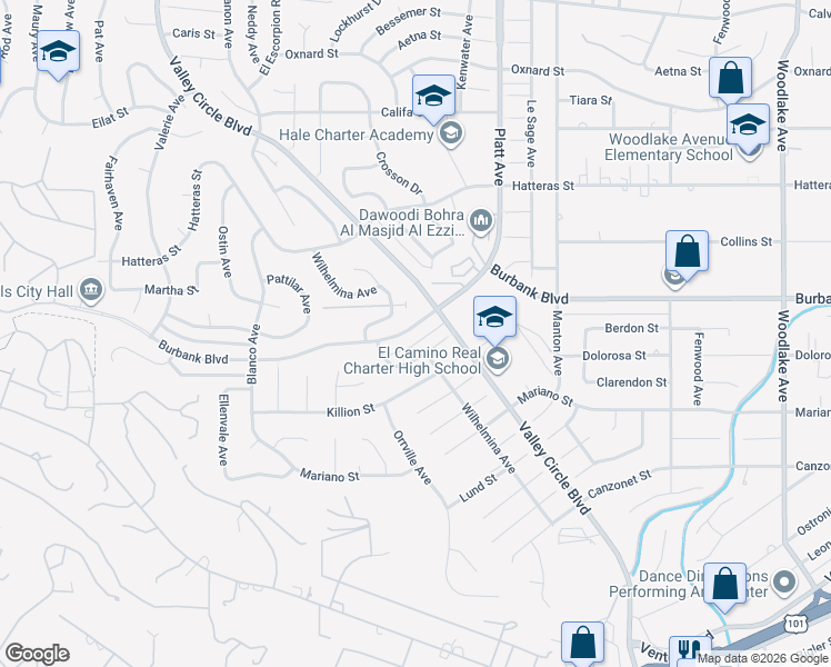 map of restaurants, bars, coffee shops, grocery stores, and more near 5568 El Canon Avenue in Los Angeles