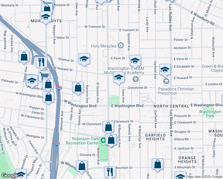 map of restaurants, bars, coffee shops, grocery stores, and more near 1498 North Fair Oaks Avenue in Pasadena