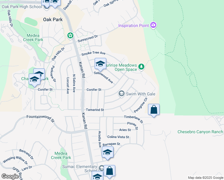 map of restaurants, bars, coffee shops, grocery stores, and more near 6458 Conifer Street in Oak Park