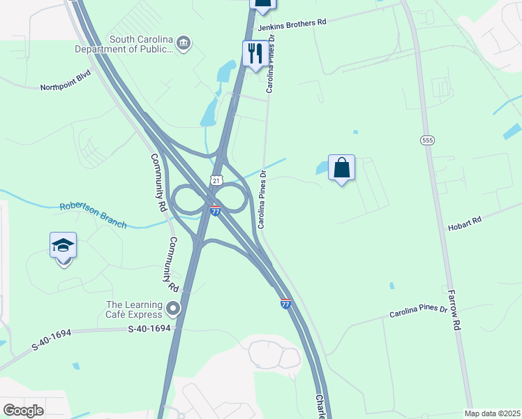 map of restaurants, bars, coffee shops, grocery stores, and more near 1001 Carolina Pines Drive in Blythewood