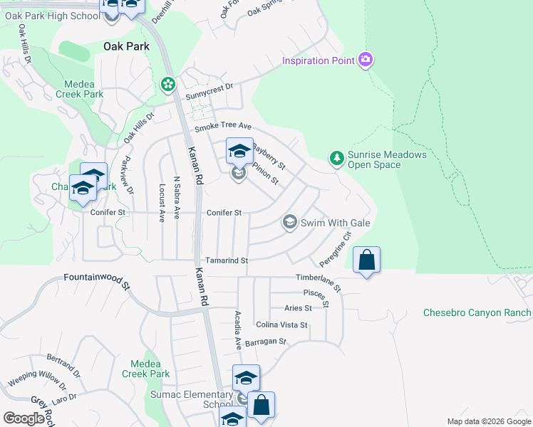 map of restaurants, bars, coffee shops, grocery stores, and more near 6458 Conifer Street in Oak Park