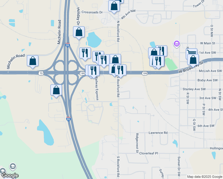 map of restaurants, bars, coffee shops, grocery stores, and more near 101-209 S Rockford Rd in Ardmore