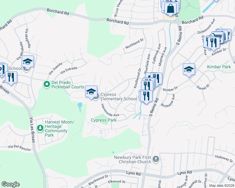 map of restaurants, bars, coffee shops, grocery stores, and more near 483 Blackhawk Drive in Thousand Oaks