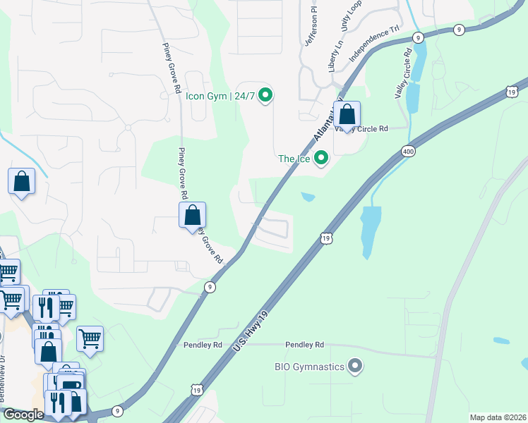 map of restaurants, bars, coffee shops, grocery stores, and more near 1550 Tulip Lane in Cumming