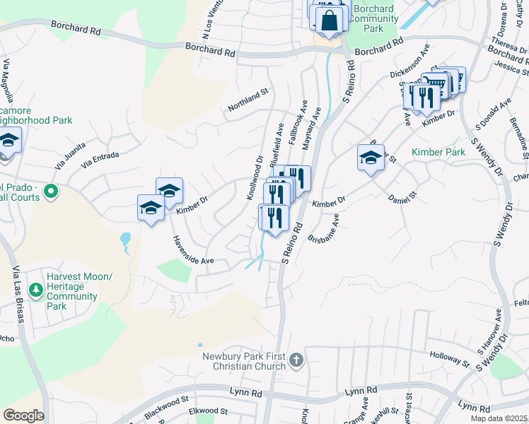 map of restaurants, bars, coffee shops, grocery stores, and more near 466 Fallbrook Avenue in Thousand Oaks