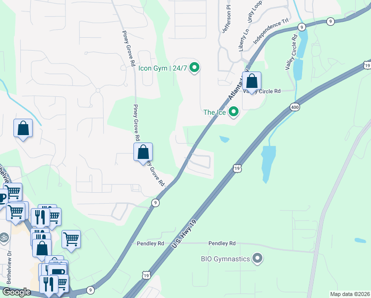 map of restaurants, bars, coffee shops, grocery stores, and more near 1550 Tulip Lane in Cumming