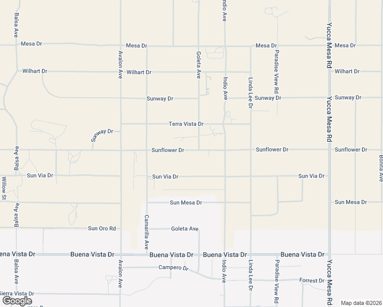 map of restaurants, bars, coffee shops, grocery stores, and more near 58773 Sunflower Drive in Yucca Valley